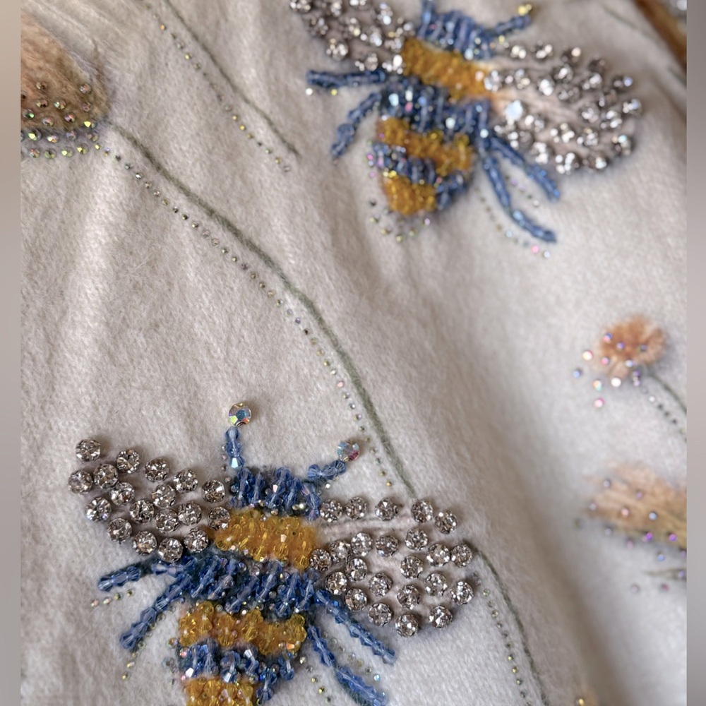 Crystal Bumble Floral and Bee Embellished Soft White Sweater - Picture 2 of 6